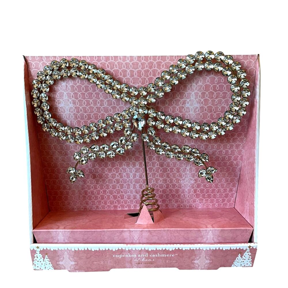 Gold Rhinestone Bow Tree Topper 12" Glam Christmas Decor Cupcakes & Cashmere New